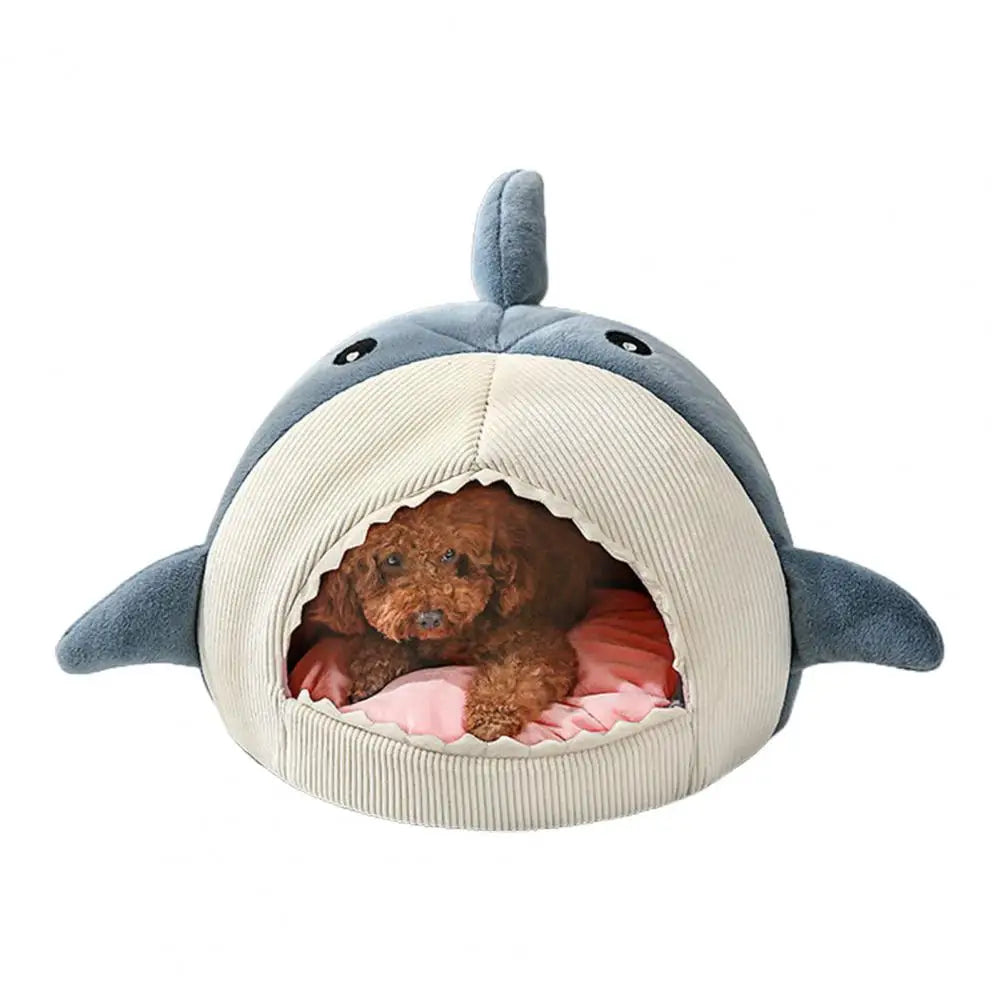 Creative Cat Nest Cartoon Shark Shape Big Mouth Thick Cute Animal Warm Rest And Sleep Semi-closed Pet Mini House Cat Supplies