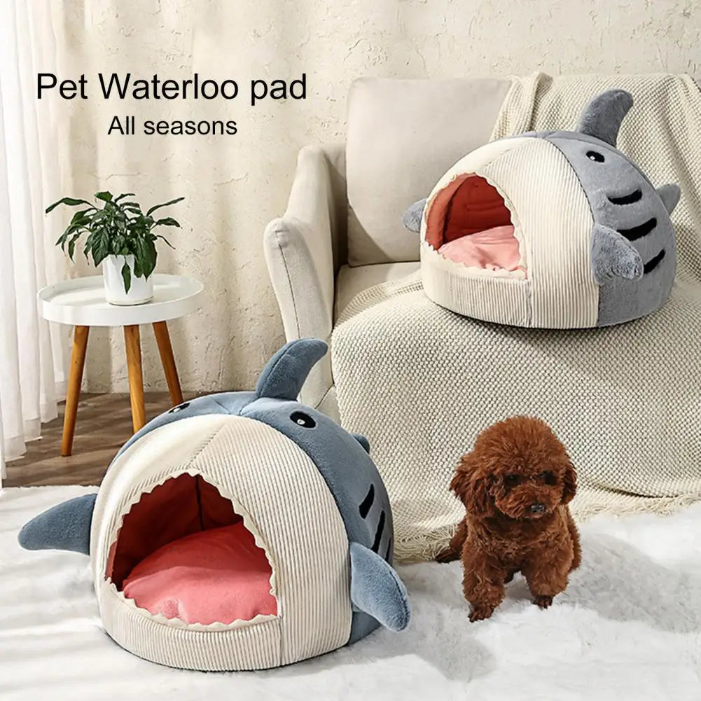 Creative Cat Nest Cartoon Shark Shape Big Mouth Thick Cute Animal Warm Rest And Sleep Semi-closed Pet Mini House Cat Supplies