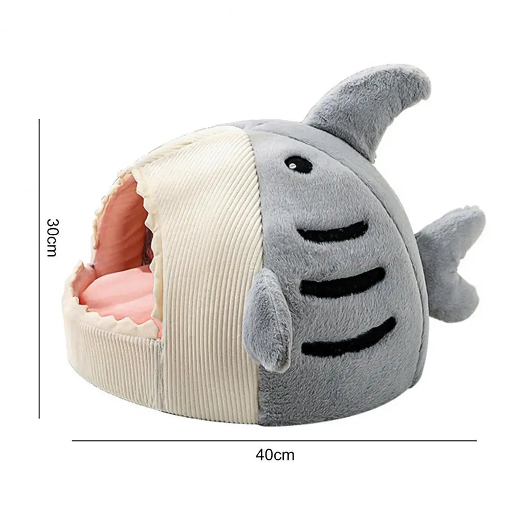 Creative Cat Nest Cartoon Shark Shape Big Mouth Thick Cute Animal Warm Rest And Sleep Semi-closed Pet Mini House Cat Supplies